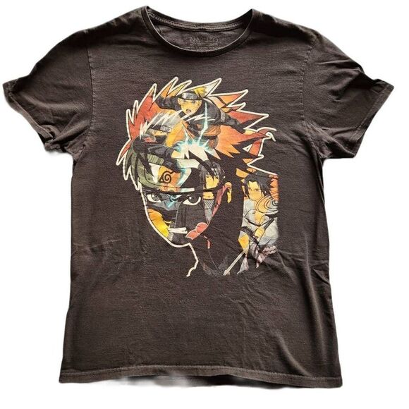 Naruto Men's medium black Anime T-shirt 100% cotton short sleeve crew neck - Picture 1 of 4
